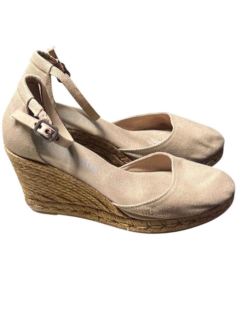 Viscata tan canvas espadrille wedge ankle strap closed toe sandals Made in Spain